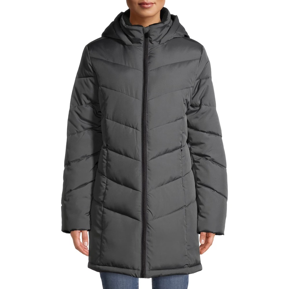 Big Chill Women's Chevron Puffer w/ Lined Collar Dark Grey Hooded M New